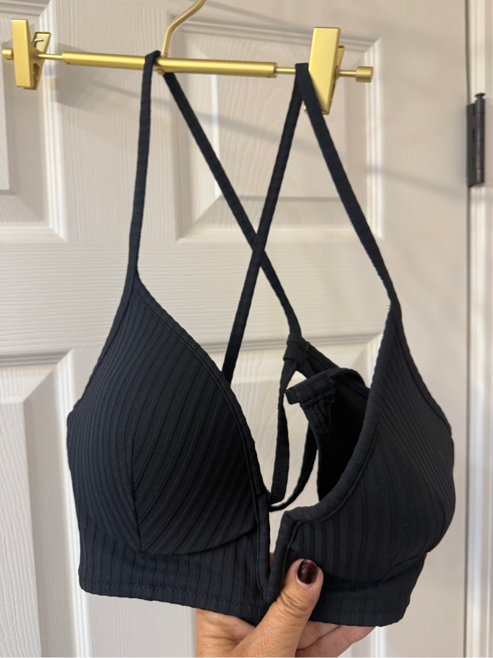 Shade Black Ribbed Cross Back Bralette swim suit